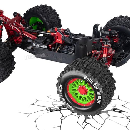 17mm Hex 1/7 1/8 1/10 RC Wheels and Tires for 1/10 Revo/Summit/T-Maxx/E-Revo,1/8 Kraton/Outcast/Fireteam/Notorious 6S,Sledge,1/7 Fireteam 6S,etc RC Monster Truck,(4Pcs) Red Green - color: Red Green - (Rc Truck Tires)
