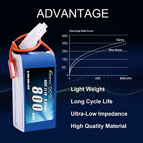 Gens ace 3S 800mAh 11.1V 40C LiPo Battery Pack with JST Plug for 200 250 Heli 800mm Warbirds Eflite Blade CP CP Pro Helicopter Compare to E-flite EFLB8003SJ30 - size: 1 Pcs