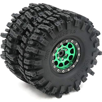 RC 1.9 Mud Slingers Tires Soft Sticky Tyre 120mm & 1.9 Beadlock Wheel Green Black For 1/10 Rock Crawler Axial SCX10 Capra Traxxas TRX4 Redcat Gen8, (4-Pack) - color: Green & Black