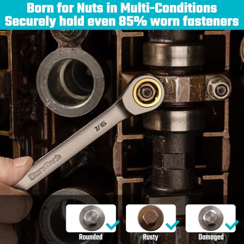 DURATECH Anti-Slip Ratcheting Wrench Set, 22-piece, Metric & SAE | Combination Wrench Set, 1/4" to 3/4" & 6-18mm, 72-Tooth, CR-V Steel, Nickel Plating - style: Anti-slip