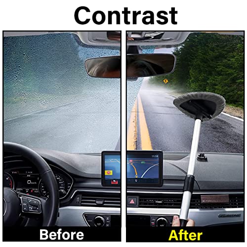 Moly Magnolia Windshield Cleaner Tool, 4 Pads, 19.29 Inch Reach, Gray | For sedans, SUVs, trucks, washable microfiber covers, 180° swivel head, aluminum shaft, PP grip, car interior accessories - color: Gray