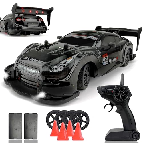 HTURCCOP 1:20 RC Drift Car 2.4GHz 4WD High Speed Drift Remote Control Cars Vehicle with LED Lights and Drifting Tires Batteries x2 Racing Sport Toy Cars for Adults Boys Girls Kids (Black 1:20) - color: Black 1:20