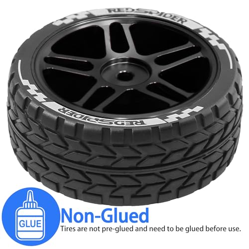 REDSPIDER RC Soft Rubber 1/10 On Road Tires 4PCS for Traxxas 4 Tec 2.0 Tamiya TT01 XV01 Kyosho WR8 Sakura WLtoys HPI HSP 1:10 RC Scale Touring On Road Racing Car Wheel Rims (Black) - color: Black