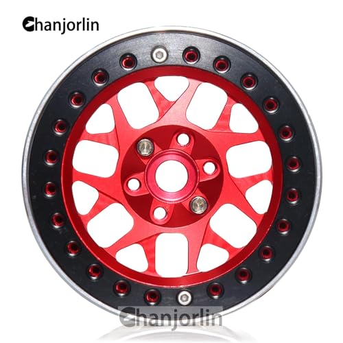 2.2 RC Beadlock Wheels Rims 12mm Hex 1/10 Aluminum Alloy Mud Slingers Hubs for 1:10 Rock Crawler Car Axial SCX10 Tamiya CC01 D90 RR10 RC4WD Gen8 Traxxas TRX4 2.2" Tires 4PCS (Red) - color: Red