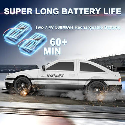 Remote Control Car RC Drift Car 1:16 Scale 4WD 18KM/H High Speed Model Vehicle 2.4GHz with LED Lights Spray Rubber Tire Racing Sport Toy for Adults Boys Girls Kids Gift 2Pcs Rechargeable Batteries - color: A-white