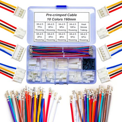 JST 2.54mm Connector with 22AWG Pre-Crimped Wire Kit, JST XA 2.54 2.54MM 2Pin 3Pin 4Pin 5Pin 6Pin 7Pin 8Pin 9Pin 10Pin Housing with 22AWG Wires for PCB Board & Electronics (JTS-2.5-XA) - size: 2.5MM-XA