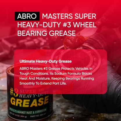 ABRO Masters #3 Wheel Bearing Grease 16 oz, Heavy-Duty Sodium-Based | Heavy-duty grease protects wheel bearings, chassis and joints under high heat and load; resists water and rust - size: Pack of 1