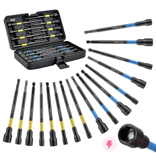 AEROFORCE 16PCS Magnetic Nut Driver Set for Impact Drill, 6 Inch Extra Long Nut Drivers with Sturdy Tool Box, SAE/Metric 1/4" Hex Shank Socket Set for Drill, DIY and Repair Car - size: 16PCS Long Magnetic Nut Driver Set