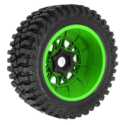 1/7 1/8 1/10 RC Short Course Truck Tires OD 4.96"And Wheels 12mm 14mm 17mm Hex For 1:10 1:8 1:7 Scale Off Road Truck Car ARRMA Mojave 4S 6S TRAXXAS Slash 2WD FS FSR Axial Losi Rc4wd (Green) - color: Green