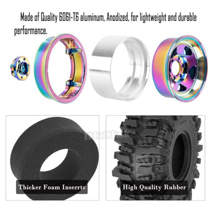 4PCS RC 1.9 in Wheel Tires for 1/10 TRX4 TRX6 SCX10 SCX10 II 90046 SCX10 III AXI03007 Gen7/8 D90 VS4-10 RC Crawler Car,BRCatWPark Alloy 1.9 Beadlock Wheel and Rubber Tires w/Sponge,Colour - color: Colour - (Tires)