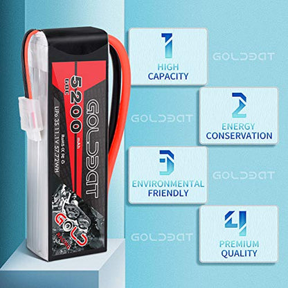 GOLDBAT LiPo RC Battery 5200mAh 3S 60C 11.1V LiPo RC Short Battery with T Connector Softcase Pack for RC Car Truck Quadcopter Airplane Helicopter Boat (2 Packs)