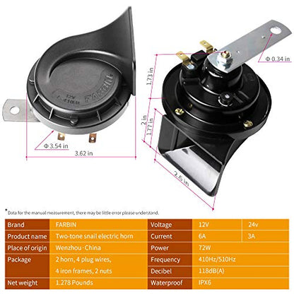 FARBIN Train Horn for Truck Car Horns Waterproof Auto Horn Electric Horn | 4Pcs, black classic design, waterproof, 12V 130dB loud, universal for any 12V vehicles - style: Two pairs of horn