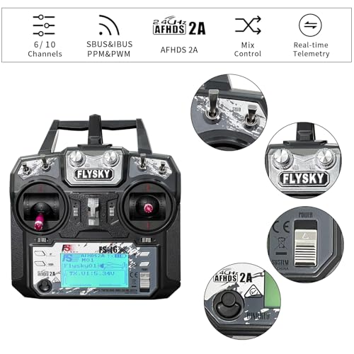 HAWK'S WORK Flysky FS-i6X 10Ch Transmitter with FS-iA10B Receiver, 2.4GHz RC Controller for RC Car Boat Airplane Helicopter Drone Robot & Construction Vehicle (Mode 2) - size: i6X+iA10B