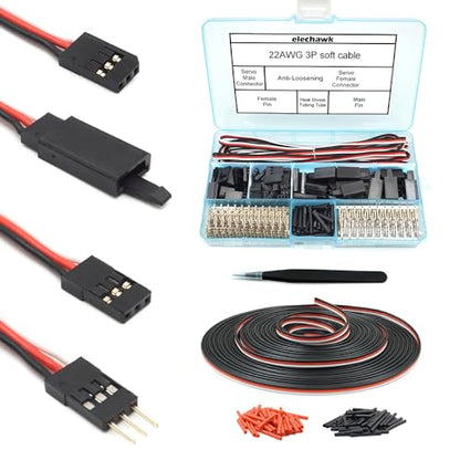 30 Sets Servo Connector Male Female Plug Crimp Pin and Cable Kit Compatible with Futaba JR Hitec Spektrum RC Connectors