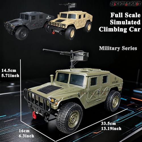 RC Hummer 4WD RTR Military RC Crawler with Winch for Adults | C8835 Oliver Green with Machine Gun - color: C8835-green