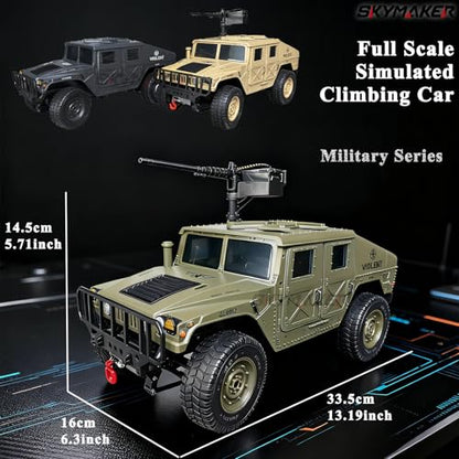 RC Hummer 4WD RTR Military RC Crawler with Winch for Adults | C8835 Oliver Green with Machine Gun - color: C8835-green