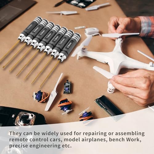 Professional RC Titanium Plated Ti Coated Hex Screwdriver Set 7PCS | Precision Hexagon Allen Kit (0.9-3.0mm) for RC Car, Drone, Helicopter, Durable RC Tool Kit