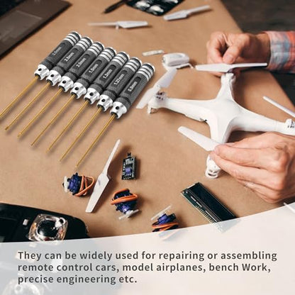 Professional RC Titanium Plated Ti Coated Hex Screwdriver Set 7PCS | Precision Hexagon Allen Kit (0.9-3.0mm) for RC Car, Drone, Helicopter, Durable RC Tool Kit