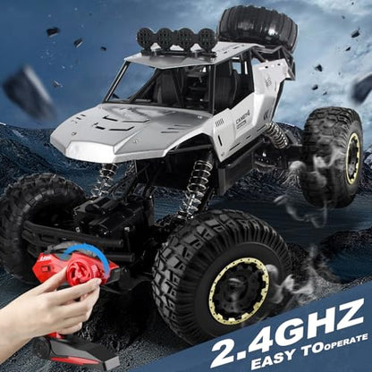 Remote Control Car 1:12 Off Road Truck, Metal Shell LED Headlights Offroad Monster RC Truck, RC Cars Toys for Boys 4-7 8-12 Year Old Kids, Gifts for Kids - color: Silver