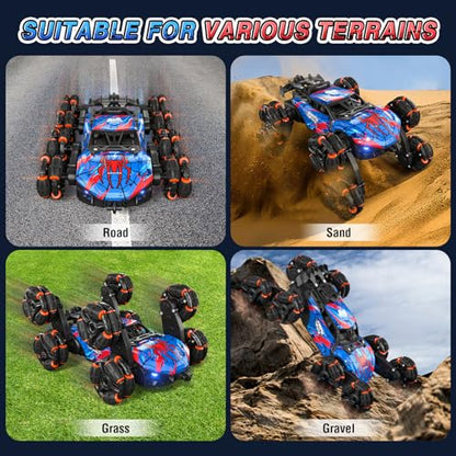 Sunrad 8WD Gesture Sensing RC Stunt Car with Spray & Light & Music for Kids Age 6-8-13, Spider Hand Remote Control Car 2.4Ghz Double-Sided Climbing Drift RC Car Toys Birthday Gift for Boys