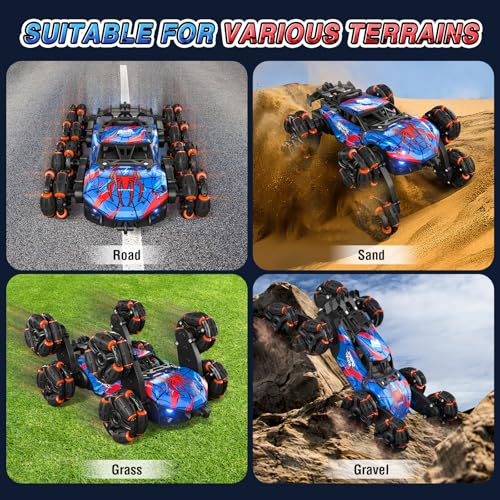 Sunrad 8WD Gesture Sensing RC Stunt Car with Spray & Light & Music for Kids Age 6-8-13, Spider Hand Remote Control Car 2.4Ghz Double-Sided Climbing Drift RC Car Toys Birthday Gift for Boys