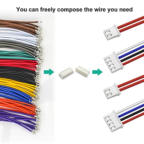 JST Connector Kit 2.5mm Pitch JST-XH 2.54 Female Connector with Premium 22AWG Pre-Crimped Cables,XH 2.54mm Connector 2/3/4/5/6/7/8/9/10 Pin Female Housing (XH-MM-Kit) - size: JST-2.5MM-XH