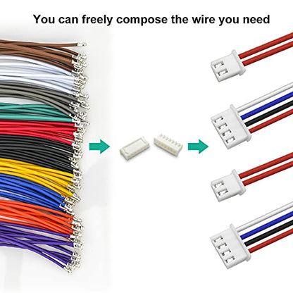 JST 2.54mm Connector with 22AWG Pre-Crimped Wire Kit, JST XH 2.54 2.54MM 2Pin 3Pin 4Pin 5Pin 6Pin 7Pin 8Pin 9Pin 10Pin Housing with 22AWG Wires for PCB Board & Electronics (JTS-2.5-XH) - size: 2.5MM-XH