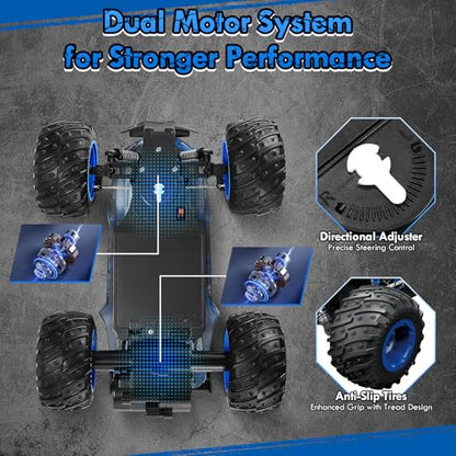 Remote Control Car, Rechargeable 1:18 Rc Cars, All-Terrain RC Truck | Remote Control Truck for Boys 4-7 8-12 with LED Light, 20KM/H, 2WD, 2.4GHz, Sturdy PVC Shell, Beginner-Blue - color: Blue