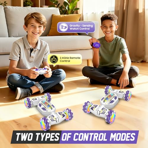 Gesture Sensing RC Stunt Car for Boys 8-12 - Gifts Toy for Kids,4WD Remote Control 360° Rotating,Transform Hand Controlled,Birthday Presents for Boy Age 8 9 10 11 12(White)
