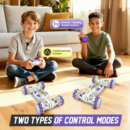 Gesture Sensing RC Stunt Car for Boys 8-12 - Gifts Toy for Kids,4WD Remote Control 360° Rotating,Transform Hand Controlled,Birthday Presents for Boy Age 8 9 10 11 12(White)