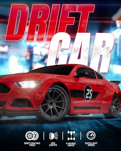 1:20 Scale Remote Control Car for Boys Girls and Kids | 2.4GHz, 20KM/H, 4WD, LED Headlights & Brake Lights, Racing Sports Gift Idea - color: Red