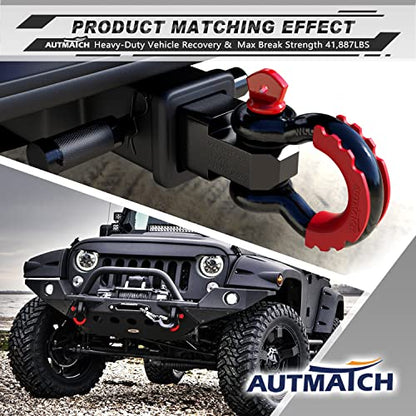 AUTMATCH 3/4" D Ring Shackles (2-Pack) - 41,887 lbs Break Strength | Clevis Shackle with 7/8" Pin & Isolator Washer Kit for Tow Strap, Winch, Towing & Off-Road Vehicle Recovery, Black & Red - color: Black & Red