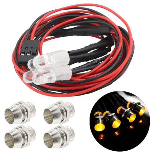 4 LEDs RC LED Light Headlights Taillight Kit Accessories Compatible with Traxxas HSP Tamiya Redcat RC4WD Axial SCX10 RC Cars Truck Tank Crawler(4 Yellow) - color: Yellow