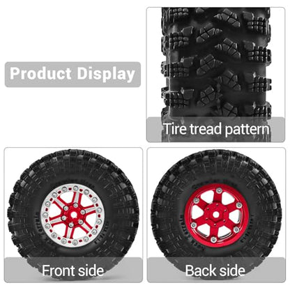 1.3" Aluminum Wheel & Tire Set - Upgrade Parts for 1/18 1/24 SCX24 TRX4M RC Crawler (red) - color: red-2