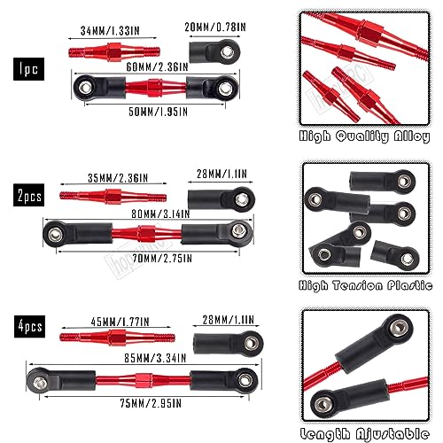 Big Bore RC Shocks Upgrades Part for 1/10 Rustler/Stampede 2WD, Aluminum A Arm & Caster Block & Steering Blocks & Rear Stub Axle Carriers & Adjustable Turnbuckles Camber Link,Red - color: Red/Axle Carriers-Arm-Link-shock