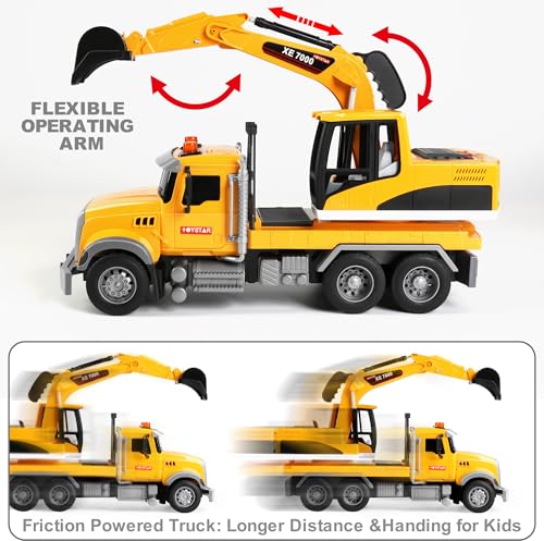 Dwi Dowellin Large Excavator Truck Toy for 3 4 5 6 Year Old Boys,Truck Toy with Sound and Light - style: excavator truck