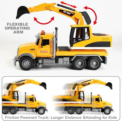 Dwi Dowellin Large Excavator Truck Toy for 3 4 5 6 Year Old Boys,Truck Toy with Sound and Light - style: excavator truck