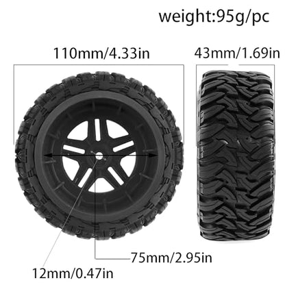 REDSPIDER•1/10 12mm Hex Short Course SC Trucks Wheels and Tires（4pcs） OD 4.3''for 1/10 RC Off-Road Car Traxxas TRX4 Slash Arrma Losi Tenacity Vkar 10sc Hpi RC Buggy Car 4PCS (Black) - color: Black