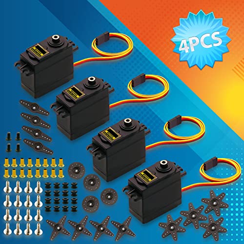 MG995 Servo Motor 4Pack 55g Metal Gear | Metal gear, 55g torque, digital control, fits Arduino/Futaba JR, for RC helicopter/car/boat/robot. - style: 4PCS MG995
