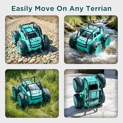 MaxTronic Amphibious Remote Control Car,Rechargeable RC Cars Toy 360° Flips Rotation Stunt Crawler 15KM/H 4WD All Terrain Outdoor Indoor Toy for Kids Boys Girls 3-12 - color: Mint Green