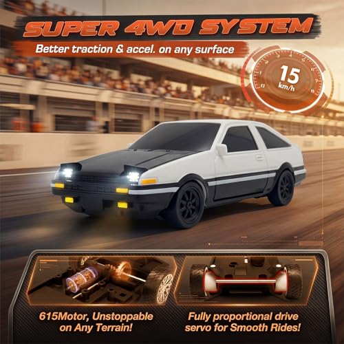 [2026 Upgrade 1/43 Mini RC Drift Car with Gyroscope, 4WD RTR | Gyro Mini Drift RC Car, 1/43 RC Drift Car Toys for Kids Ages 8-14, Birthday Gifts for Boys Girls, 2 Tire Sets, 8 Cones - color: White