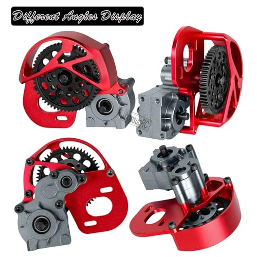 Aluminum Transmission Gearbox Upgrades Part for 1/10 SCX10, SCX10 II 90046,90047,Wraith,AX10 RC Crawler Truck,Center Transmission Gearbox Hops up,Red with Titanium - color: Red With Titanium(for 1/10 Axial)