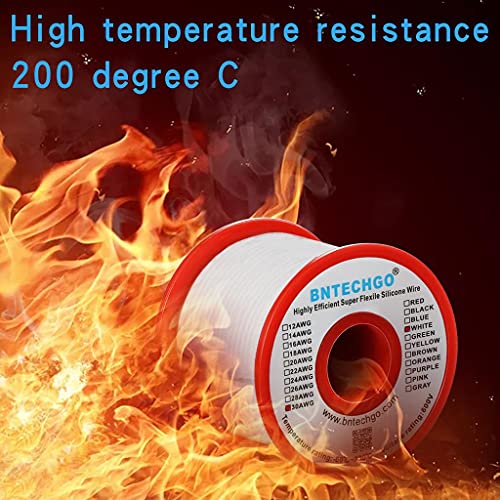 BNTECHGO 30 Gauge Silicone Wire Spool 50 ft White Flexible 30 AWG Stranded Tinned Copper Wire | Flexible 30 AWG Stranded Wire Silicone Rubber Insulation For RC Models, Drone, Robot, LED Lighting Systems, 3D Printer, DIY - size: 30 gauge silicone wire 50ft