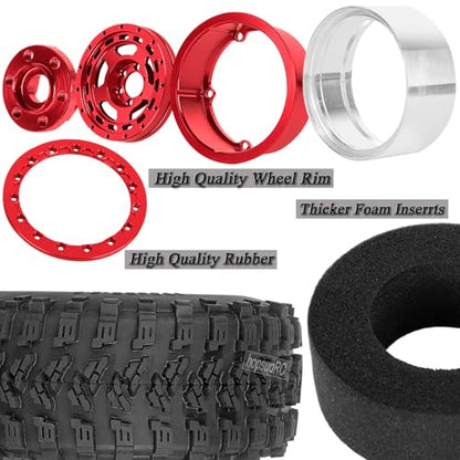 2.2in Aluminium Wheels&Wheel Rim Tires Beadlock Wheel&Wheel Hub Rim Upgrades Part for 1/10 SCX10 SCX10II SCX10III 90046 TRX4 D90.4PCS(135 * 55MM),Red - color: Red(4pcs）
