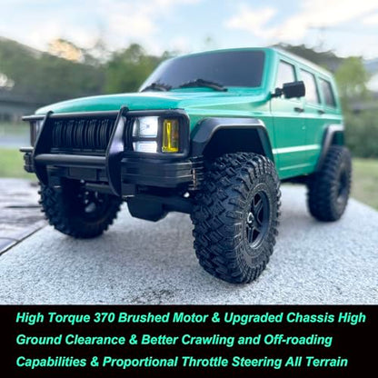 HLSFWDRIVE RC Rock Crawler 4x4 RC Jeep Truck 1/18 Scale All Terrain | Remote Control Crawler 370 Motor Full Proportional Upgraded Chassis 3 Speeds Lighting System‌ Hobby Model Adult