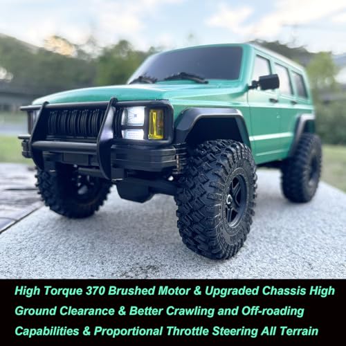 HLSFWDRIVE RC Rock Crawler 4x4 RC Jeep Truck 1/18 Scale All Terrain | Remote Control Crawler 370 Motor Full Proportional Upgraded Chassis 3 Speeds Lighting System‌ Hobby Model Adult