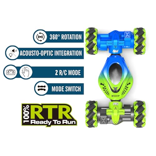 Fosgoit Gesture Sensing RC Stunt Car, Remote Control Car for Boys and Girls | Cool Birthday Gifts, Toys for Boys and Girls Age 6 7 8 9 10 11 12 Years Old, 4WD Remote Control Car, with Lights Music - color: Green-blue
