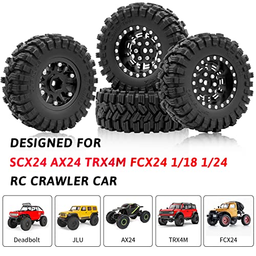 OGRC 1.0 Plus (1.2 Inches) Beadlock Wheel and Tires Set 7mm Negative Offset Wheel Rims SS Super Soft Sticky Tires for TRX4M SCX24 FCX24 AX24 1/24 1/18 RC Crawler Car - 62 * 24mm (Black) - color: Black