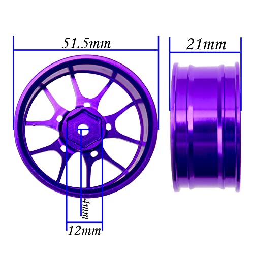 Aluminum Alloy 1/10 On-Road Racing Touring Drift Car Wheel Rims 12mm Hex Hub 26mm Width Compatible with Tamiya TT01 Kyosho RedCat Sakura D4 XIS HSP 1/10 RC Car (Purple) - color: Purple