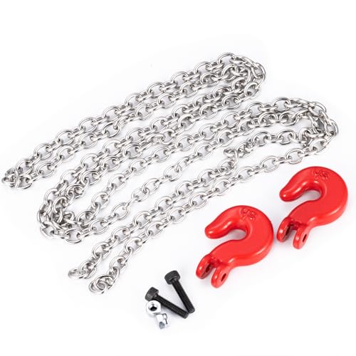 RCLIONS 1/6th Red D Shackles/Tow Hook with Trailer Tow Chain for AXIAL SCX6 AXI05000 JLU SCX6-II RC Crawler Car Decorations Accessories